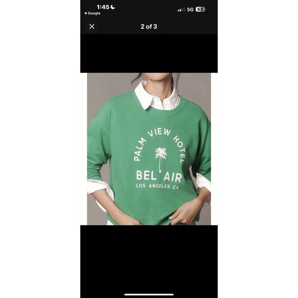 Anthropologie Maeve City Crew Sweatshirt Green Palm View Hotel Size 4x Preppy - Picture 2 of 10